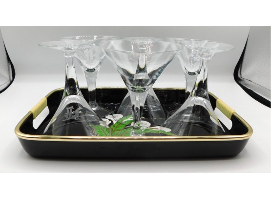 Set Of 6 Cordial Glasses With Decorative Tray