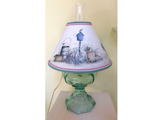 Lovely Green Electrified Oil Table Lamp With Whimsical Shade