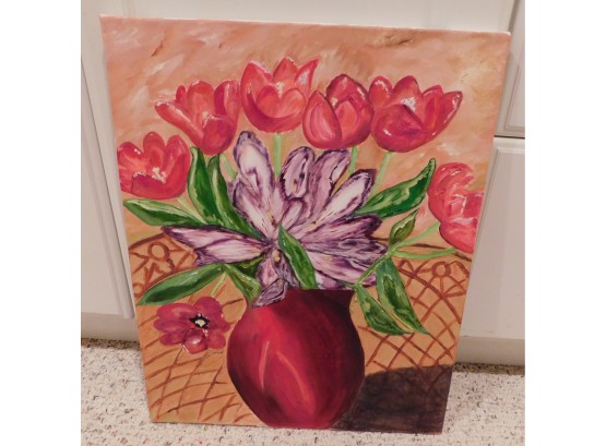 Red Tulips In Vase - Floral Artwork