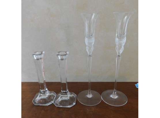 Pair Of 2 Decorative Glass Candlestick Holders