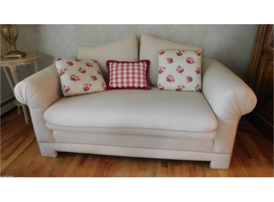 Lovely Beige Upholstered Loveseat With Throw Pillows