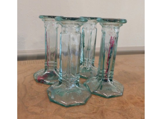 Set Of 4 Decorative Glass Candlestick Holders