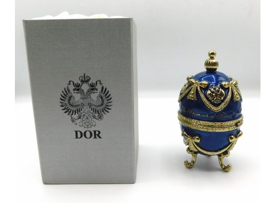 Classy DOR The Diamonds Of Russia Enameled Blue Egg Trinket Box With Original Box
