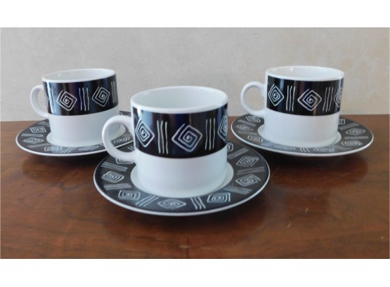 Sakura By Sue Zipkin- Set Of 3 Mugs With Matching Saucers