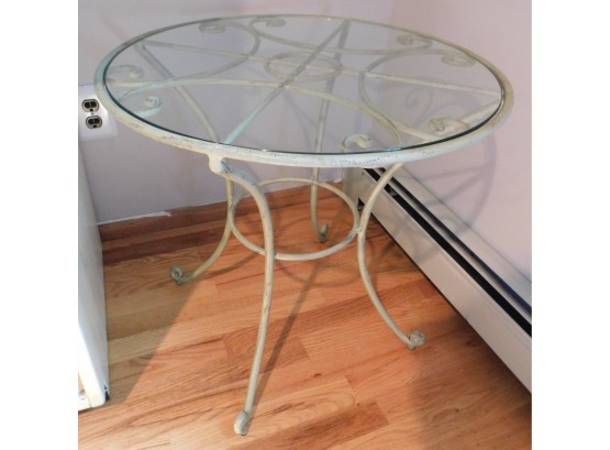 Round Glass Top Green Metal Side Table