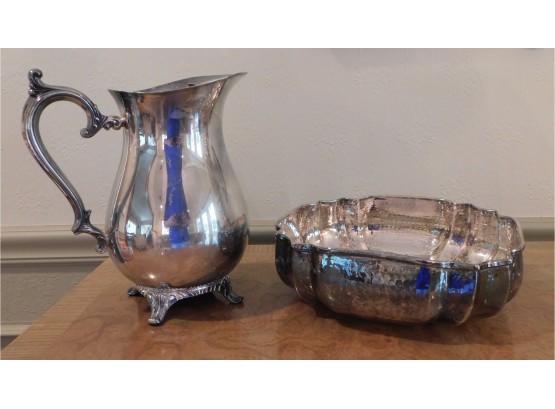Matching Silverplate Bowl And Water Pitcher