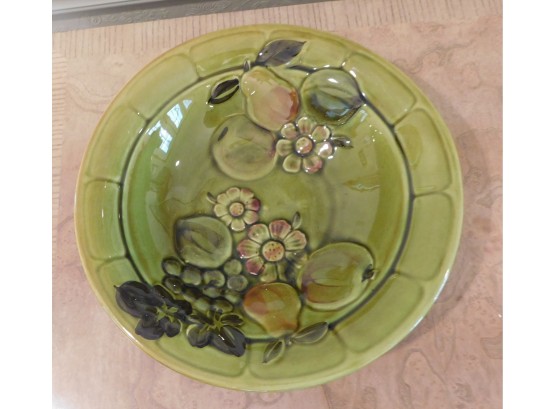 Green Ceramic Bowl With Fruit Design