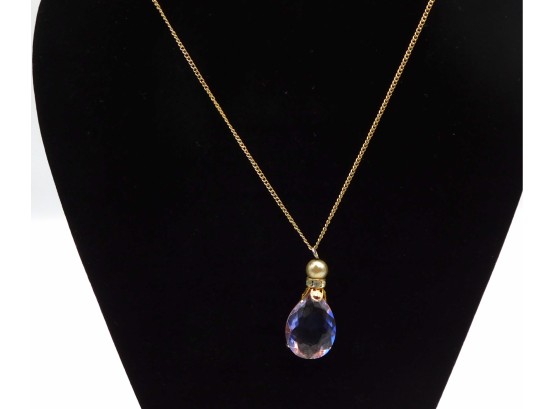 Exquisite Purple Amethyst Crystal Pendant Necklace Surrounded By Diamond Style Baguettes