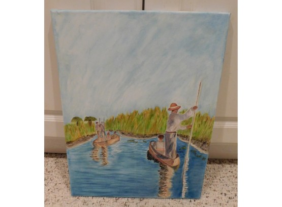 Canoeing Along A River - Canvas Painting