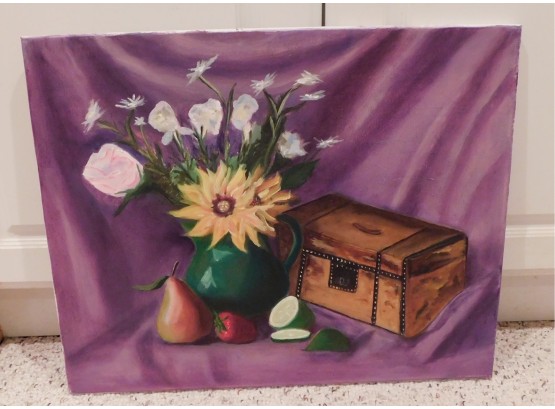 Painting Of Flowers In Vase With Chest