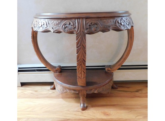 Lovely Half Moon Accent Table With Hand Carved Design
