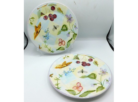 Colorful Zrike Hand Painted Salad Plates Floral Ceramic  Set Of 2