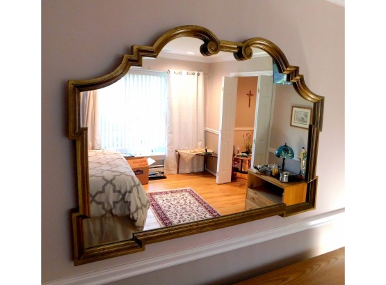 Large Hanging Wall Mirror With Gold Tone Frame