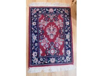 Vibrant Red And Blue Colored Oriental Accent Rug