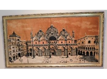 Vintage Italian Antique Venice Italy Plush Fabric Gold Tones Frame