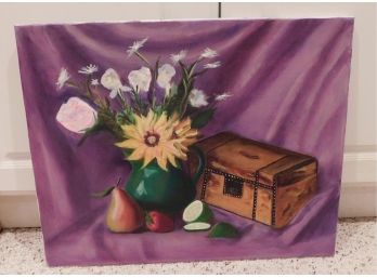 Painting Of Flowers In Vase With Chest