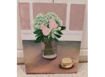 Painting Of White And Pink Flowers In Vase