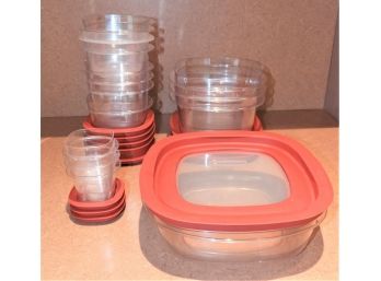 Assorted Rubbermaid Plastic Containers & Red Lids