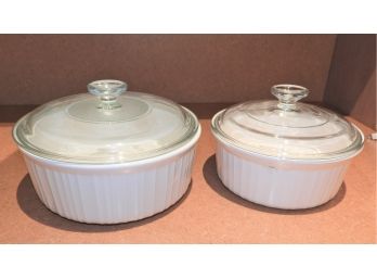 French White Corning Ware Set Of 2 With Lids