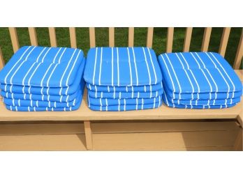 Set Of 14 Blue With White Stripes Outdoor Seat Cushions