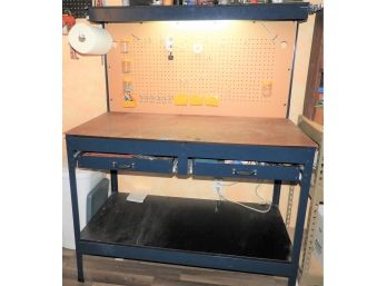 Man Cave Blue Metal Work Bench With Peg Board