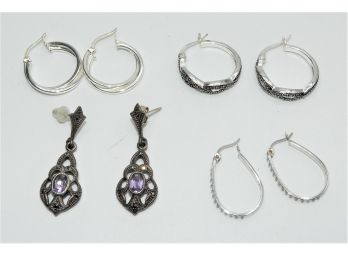 Assorted Set Of 4 Costume Silver-tone Earrings