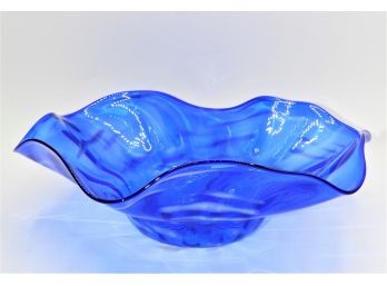 Vibrant Blue Blown Glass Bowl