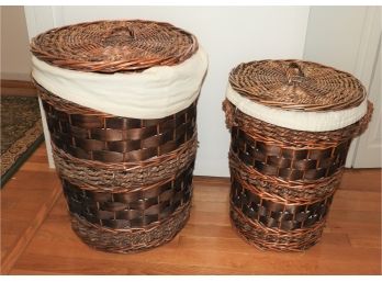 Wicker Laundry Baskets With Lids & Washable Liners Set Of 2