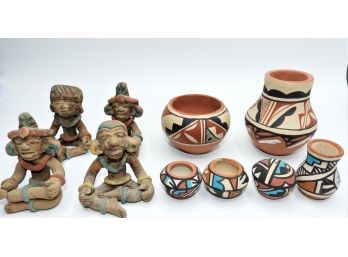 Assorted Set Of Handmade Mayan Figurines And Bowls