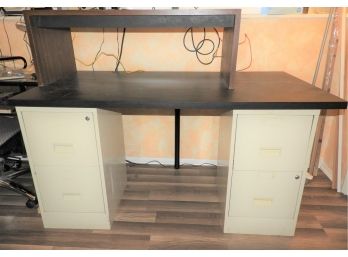 IKEA Desk Top With Riser, Back Support Legs & 2 File Cabinets
