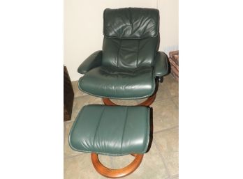 'Stressless' Leather Reclining & Swivel Chair With Hassock