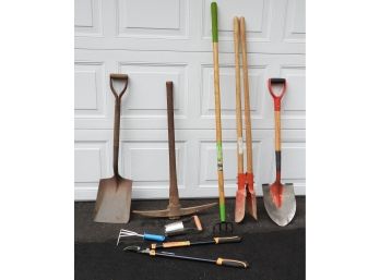 Assorted Gardening Tools: Tree Trimmer, Fiskars Bypass Looper, Post Digger, Cultivator, Shovels