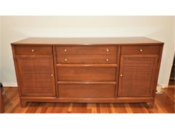 Rare Mid-Century Modern Walnut 'Roommates' By Baumritter Dresser With Accent Cane Front
