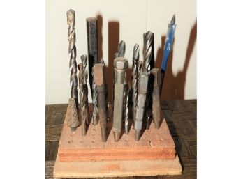 Assorted Drill Bits In Wood Block