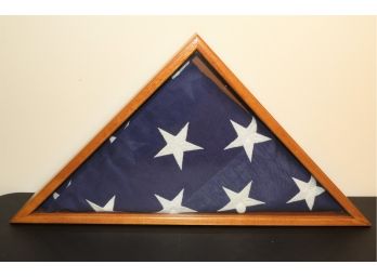 American Folded Flag In Wood Display Case