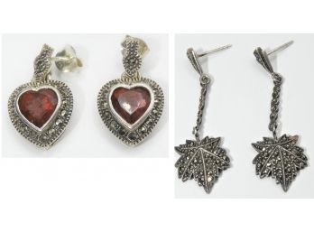 Sterling Silver Assorted Set Of 2  Earrings With Marcasite Stones