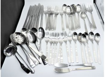 Wallace Stainless Steel Flatware Set & Assorted Serving Spoons - Storage Tray Included
