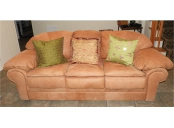 Comfortable Leather Sofa With 3 Throw Pillows