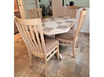 Oak & Desert Stone Tile Kitchen Table With 1-leaf And 4 Super Thick Padded Fabric Covered Chairs