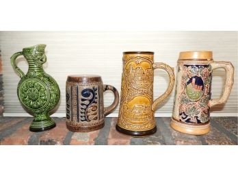 Assorted Set Of 4 Beer Steins Made In Germany