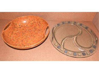 Orange Fleck Plastic Serving Bowl & Glass Sectional Serving Dish