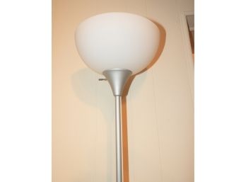 Silver Metal Floor Lamp With White Shade