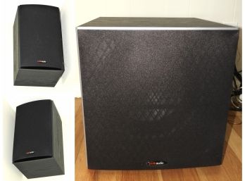 Polk Audio Model #PSW10 50-watt Powered Subwoofer & Pair Of Black Bookshelf Speakers