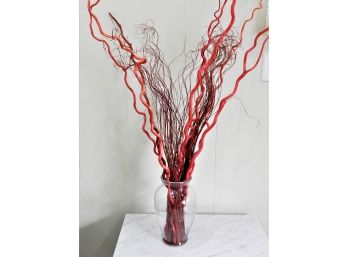 Glass Vase With Decorative Red Sticks