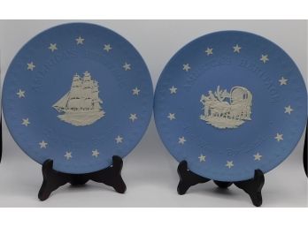 Pair Of Wedgewood 'America's Heritage' Decorative Plates With Stands