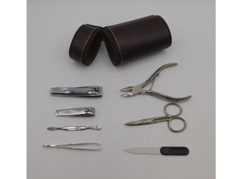 Travel Manicure Kit In Brown Leather Case