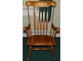 Wooden Rocking Chair With Hand Painted Gold Tone Harvest Design