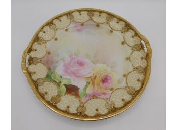 Vintage Hand Painted Rose Gold Tone Serving Platter