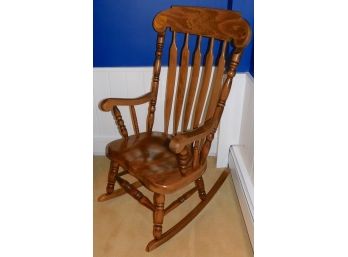 Wooden Rocking Chair With Hand Painted Gold Tone Harvest Design