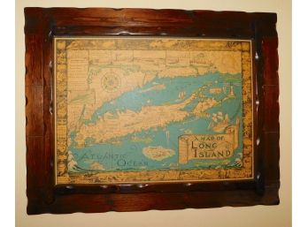 Vintage Wooden Framed Historical Map Of Long Island